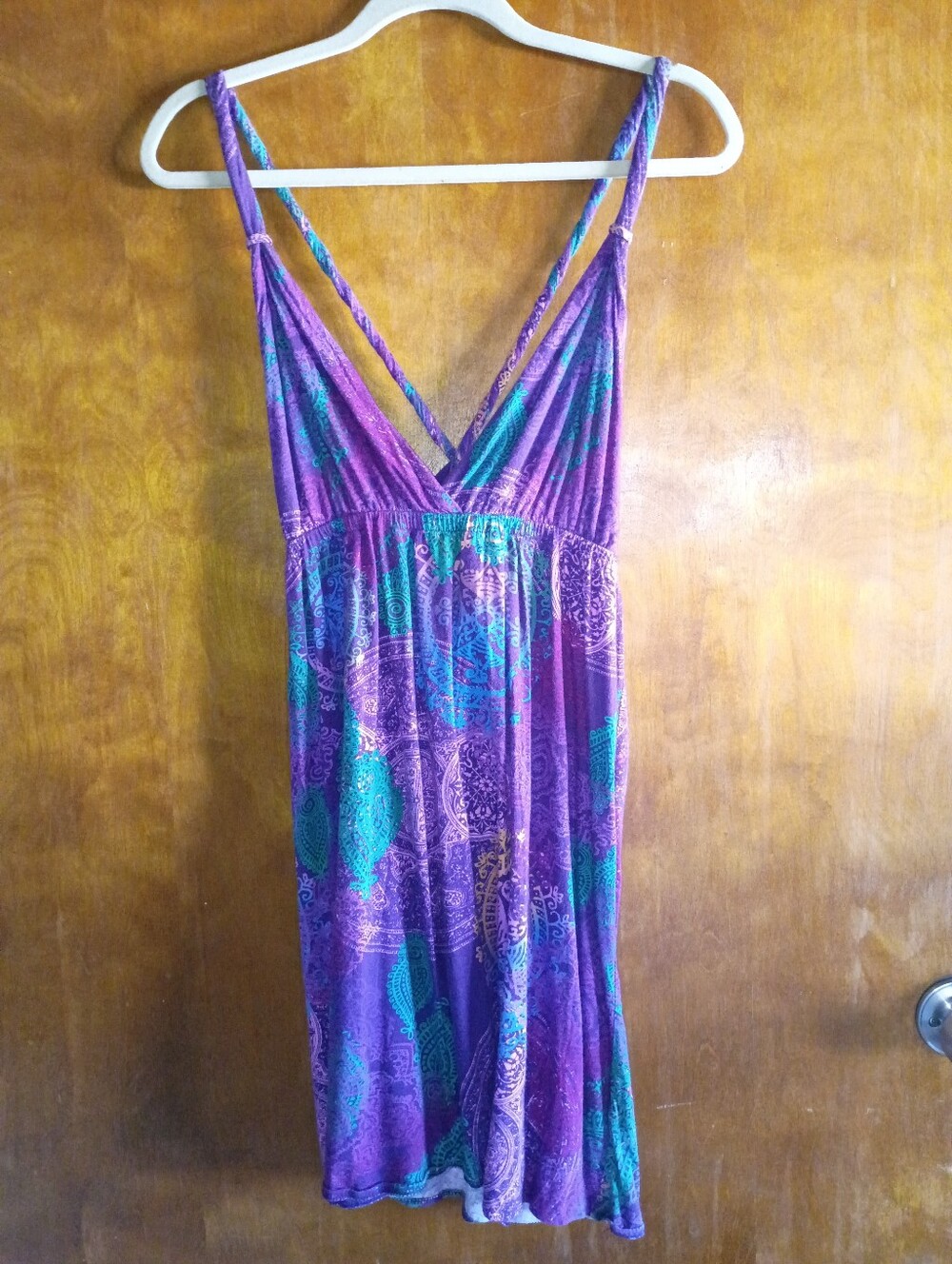 Xhiliration Pretty Print Cute Stretch Knit Spaghetti Straps Summer Beach Dress